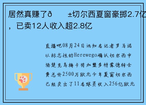 居然真赚了😱切尔西夏窗豪掷2.7亿欧，已卖12人收入超2.8亿